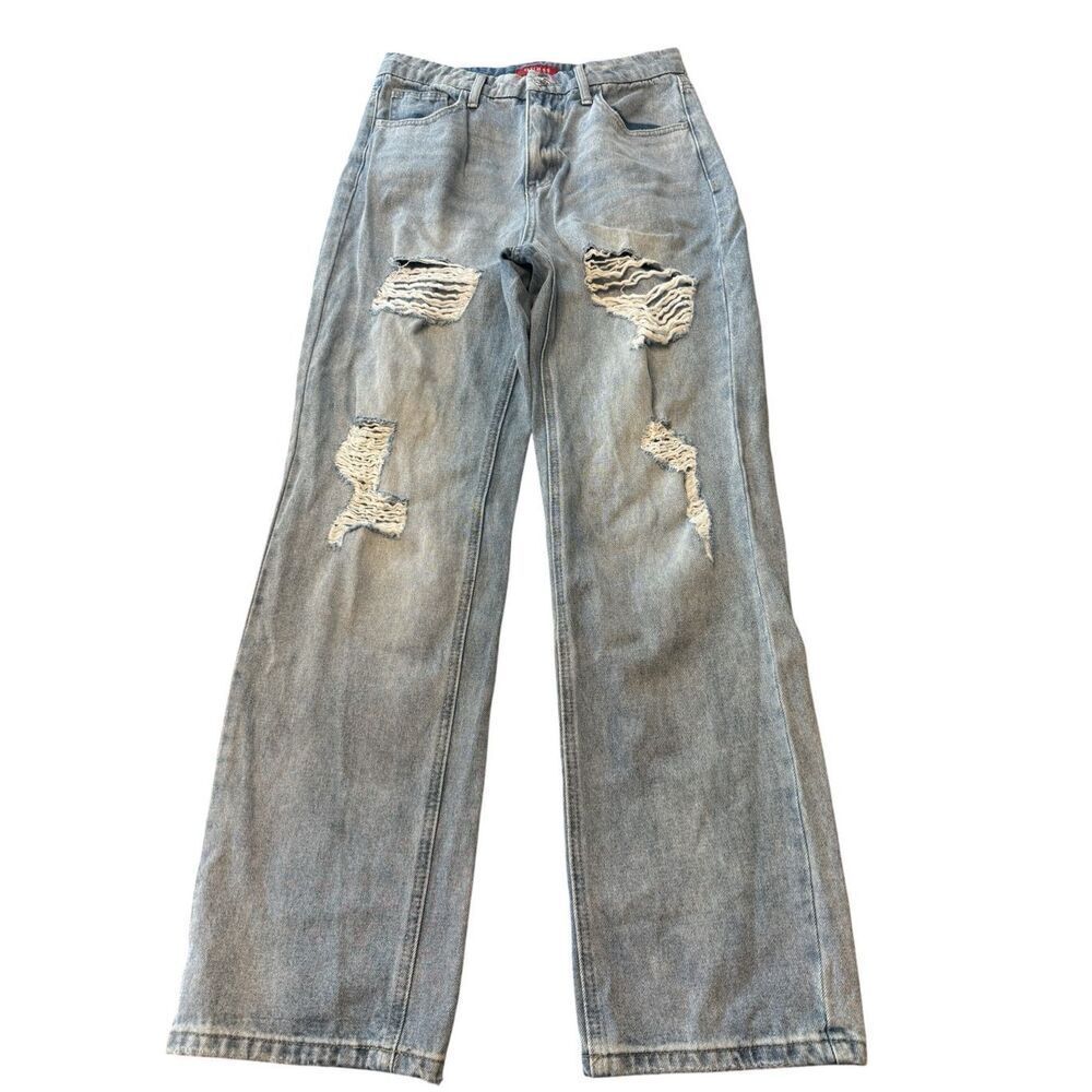 GUESS Wide-Leg Distressed High waist Light Blue Denim Jeans Women's Size 28x31